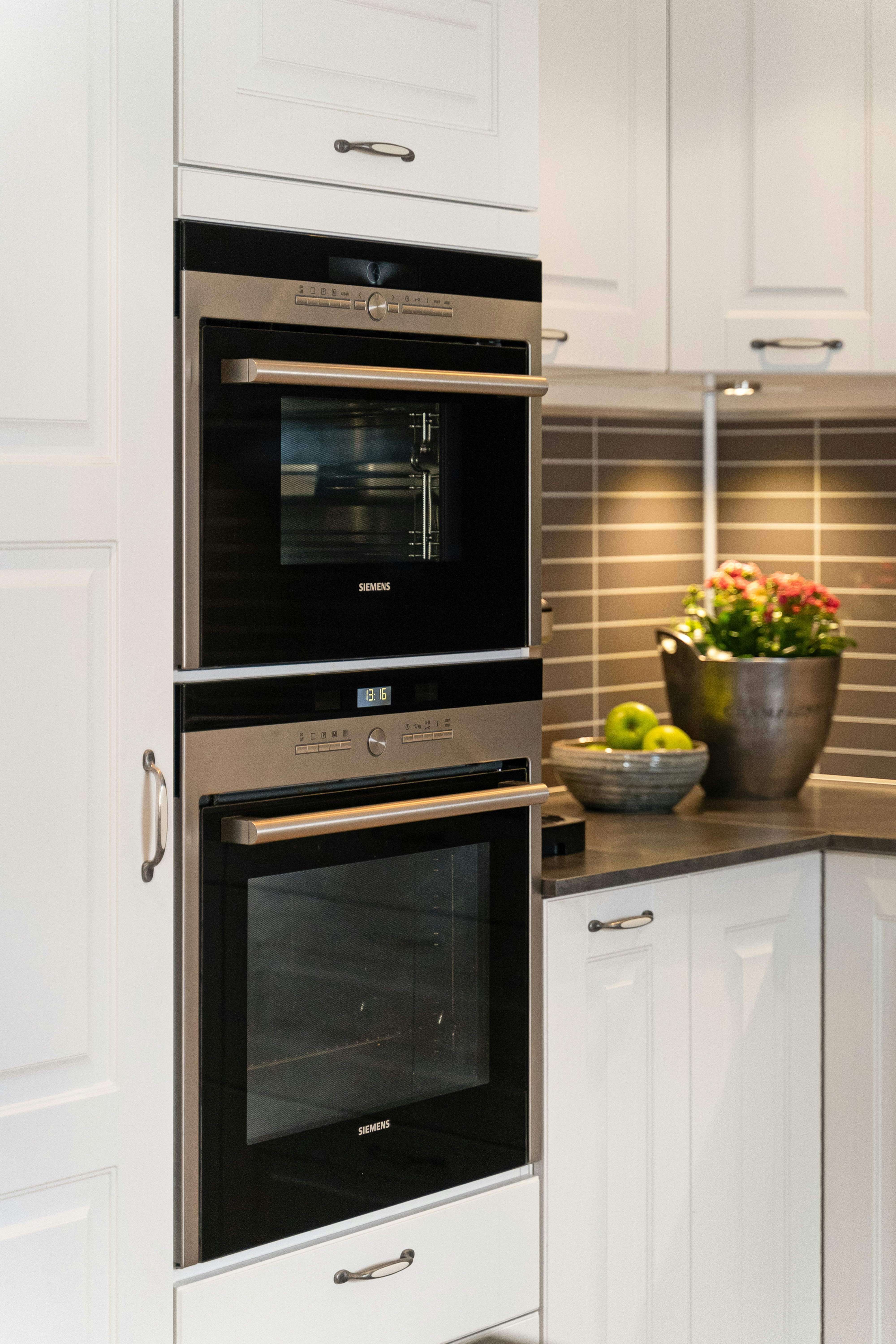 Modern kitchen with built-in double wall oven